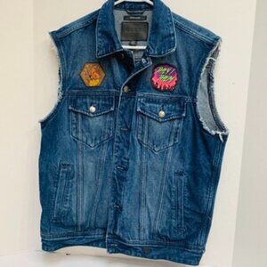 Guess Dillon Mens Blue Denim Size Large Vest